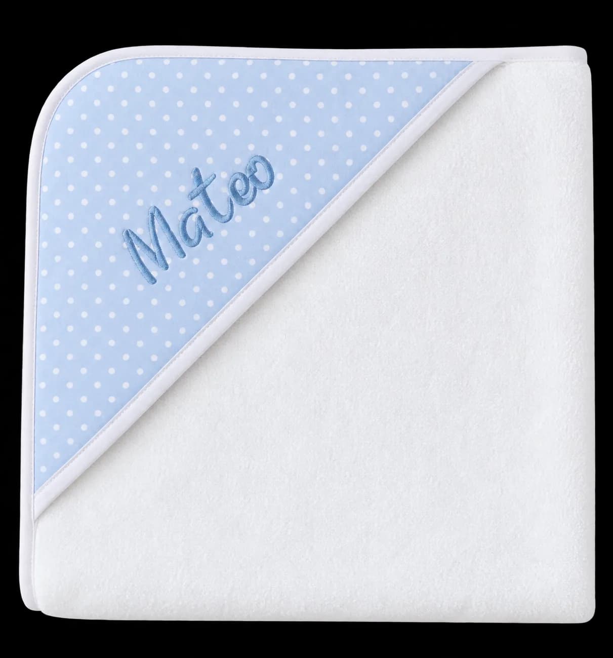 toalla con capucha nombre bordado, personalizada color azul