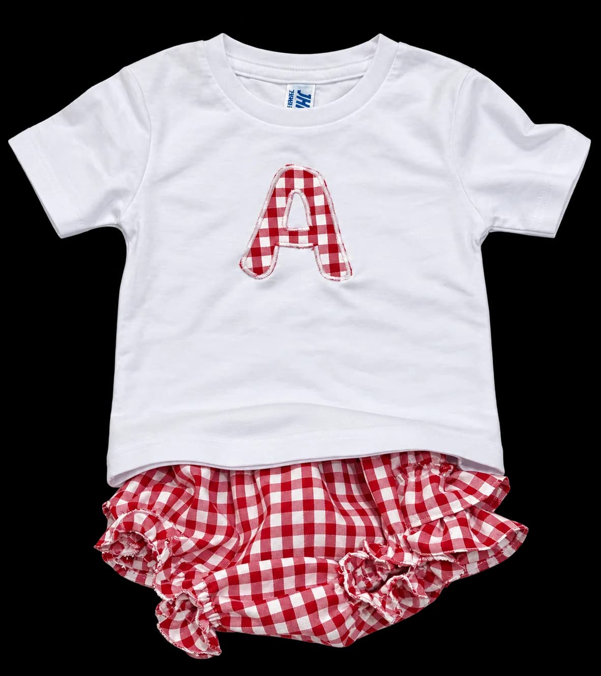 camiseta a juego con braguitas inicial infantil vichy rojo