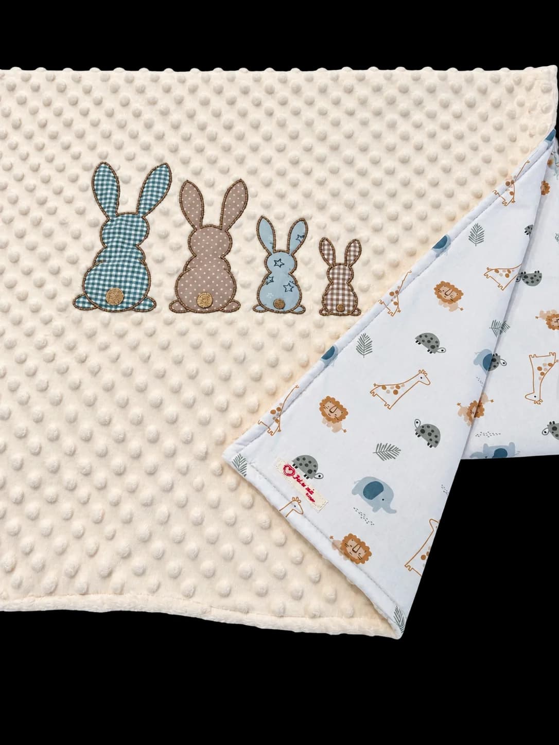 manta bebé conejitos bordado eprsonalizado a tu gusto, con topos, diseño animalitos, suave, abriga, regalo bienvenida